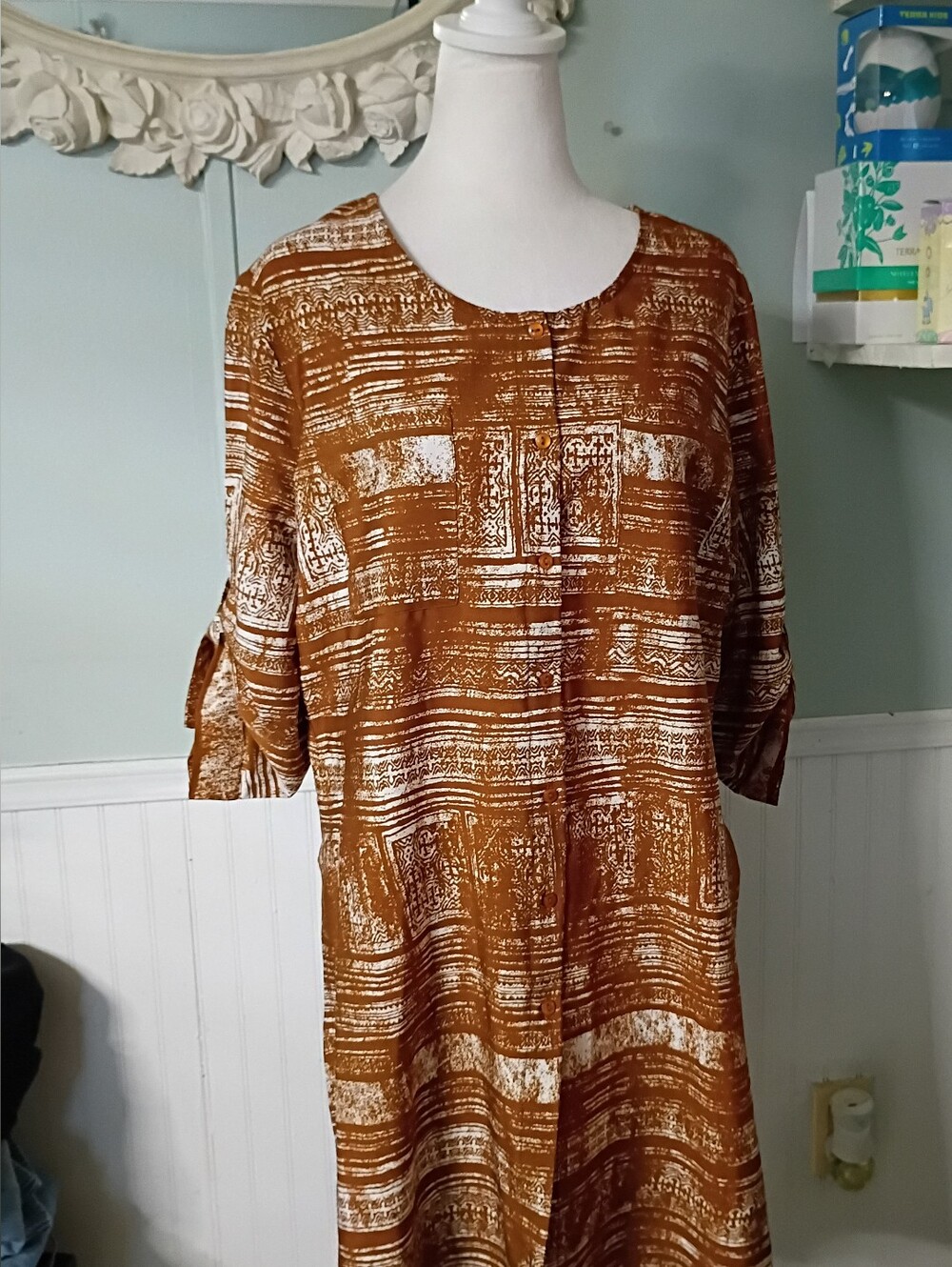 Antilia Femme Rust & White Patterned Tunic Dress